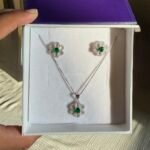 Green flower Pendant set 925 Sterling Silver