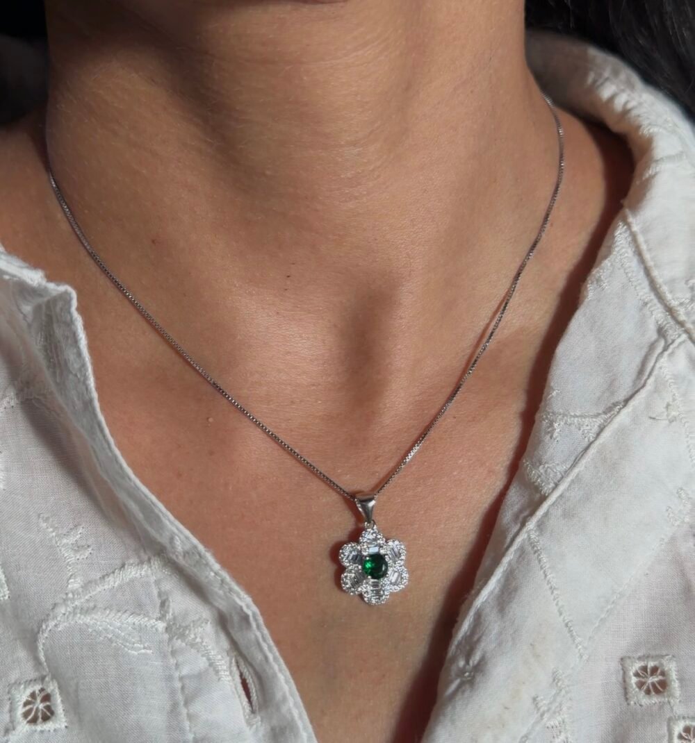 Green flower Pendant set 925 Sterling Silver