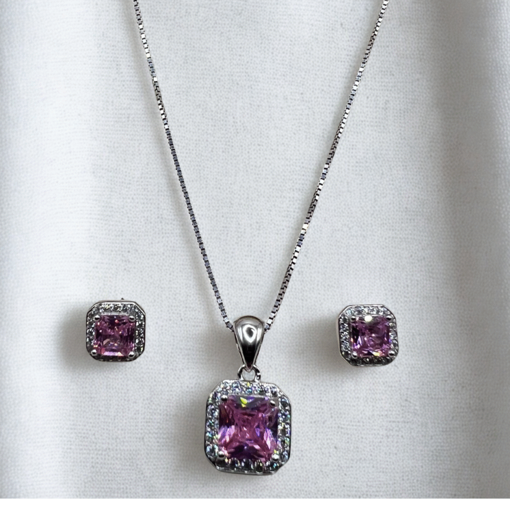pink princess pendant set made with fine 925 sterling silver