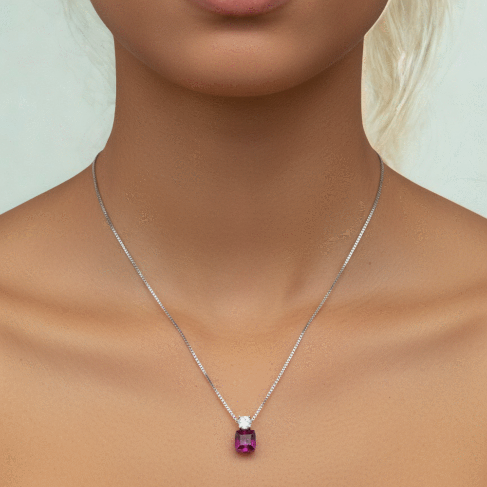 pink crystal necklace made with fine 925 sterling silver