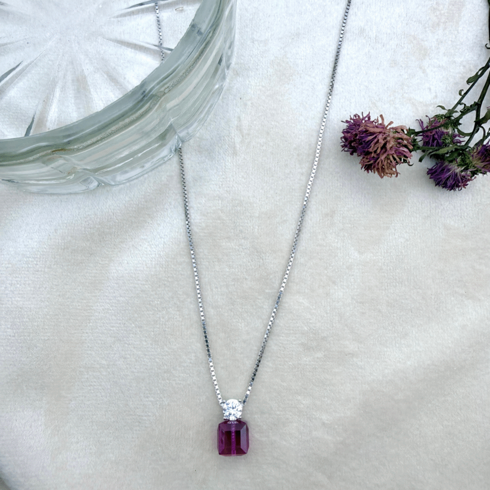pink crystal necklace made with fine 925 sterling silver