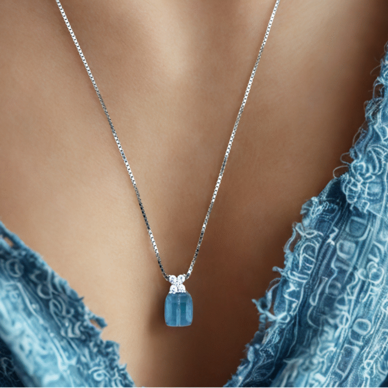 blue crystal necklace made with fine 925 sterling silver