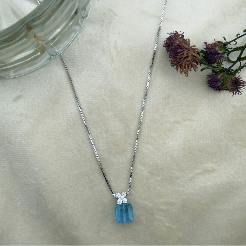 blue crystal necklace made with fine 925 sterling silver