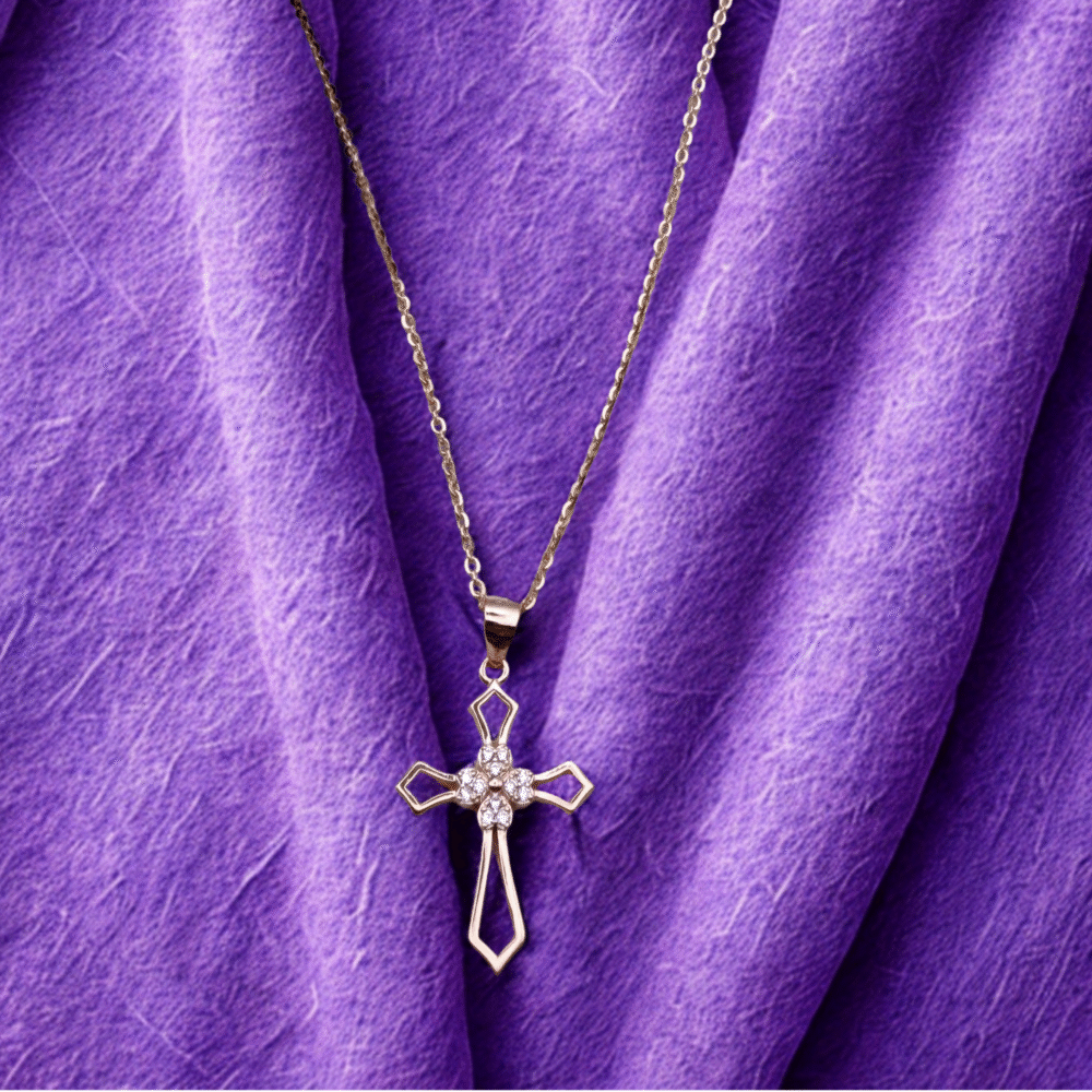 Rose Gold Open Cross Necklace 925 Sterling Silver Pendant + Chain