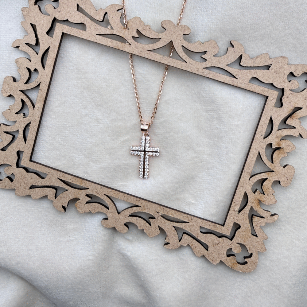 rose gold cross pendant made with fine 925 sterling silver