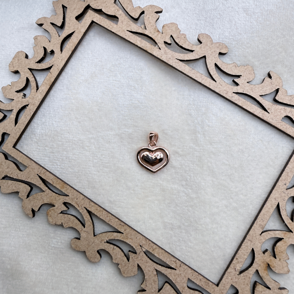 Rose Gold Heart Frame Made with 925 sterling Silver Pendant + Chain