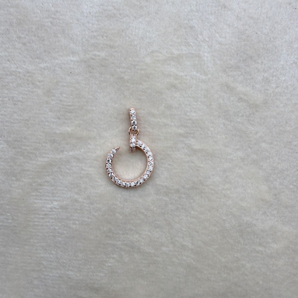 Pavé Rose gold Circle Pendant +chain 925 sterling silver