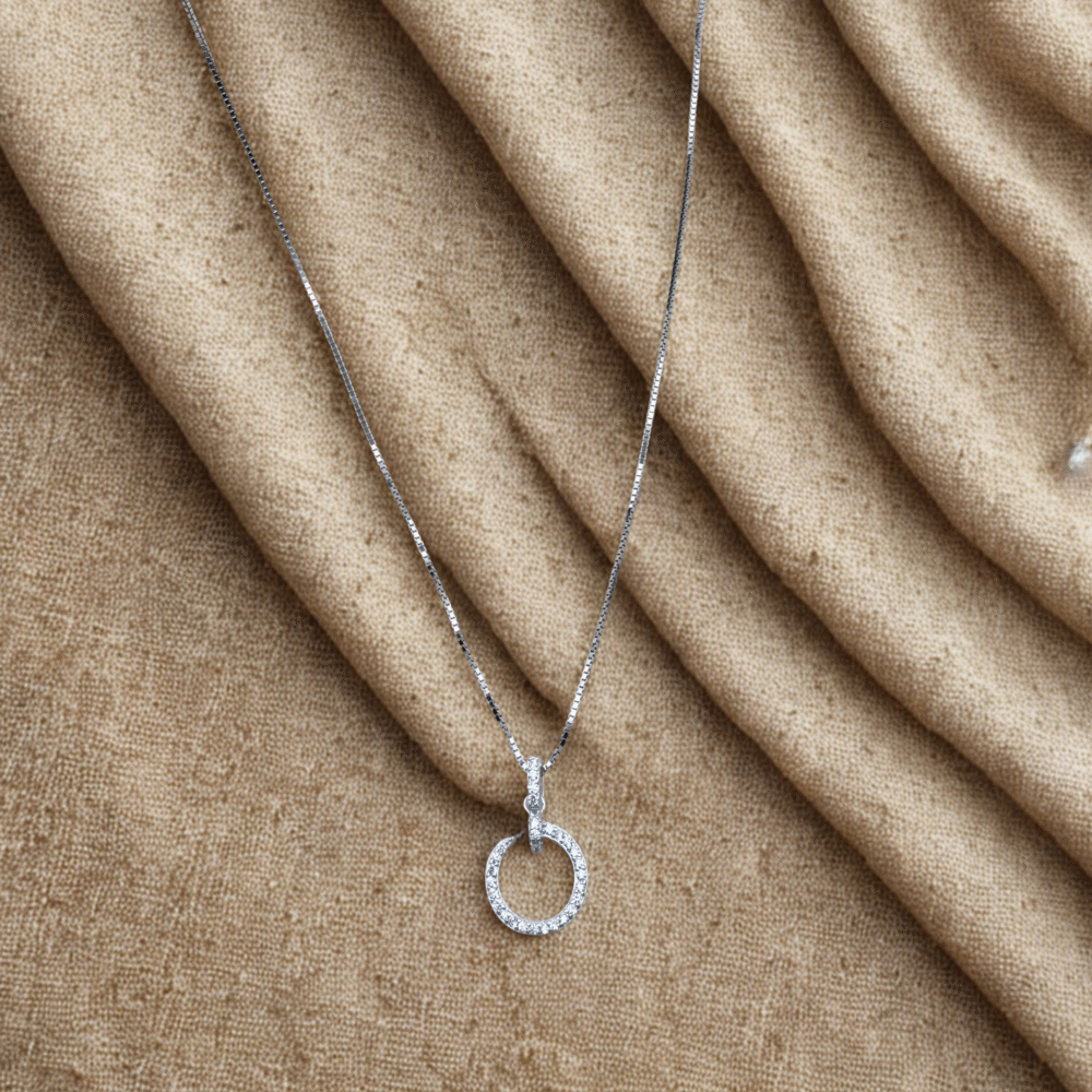 Pavé Silver Circle Pendant Necklace made with fine 925 sterling silver