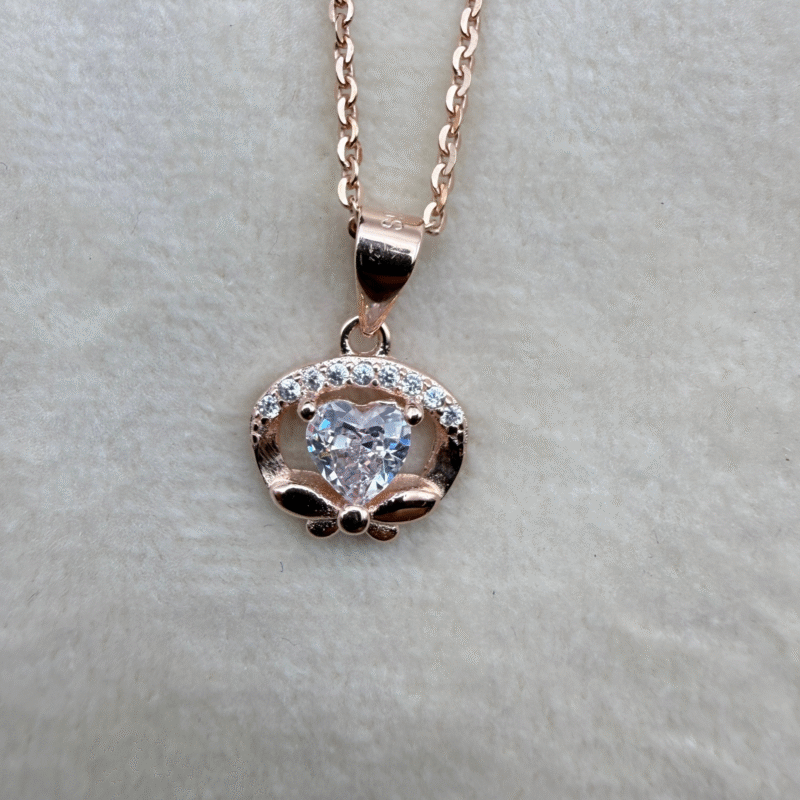 Rose Gold Heart Halo 925 Sterling Silver Pendant + Chain