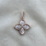 Mother-of-Pearl Pavé Clover Rose Gold 925 Sterling Silver Pendant + Chain