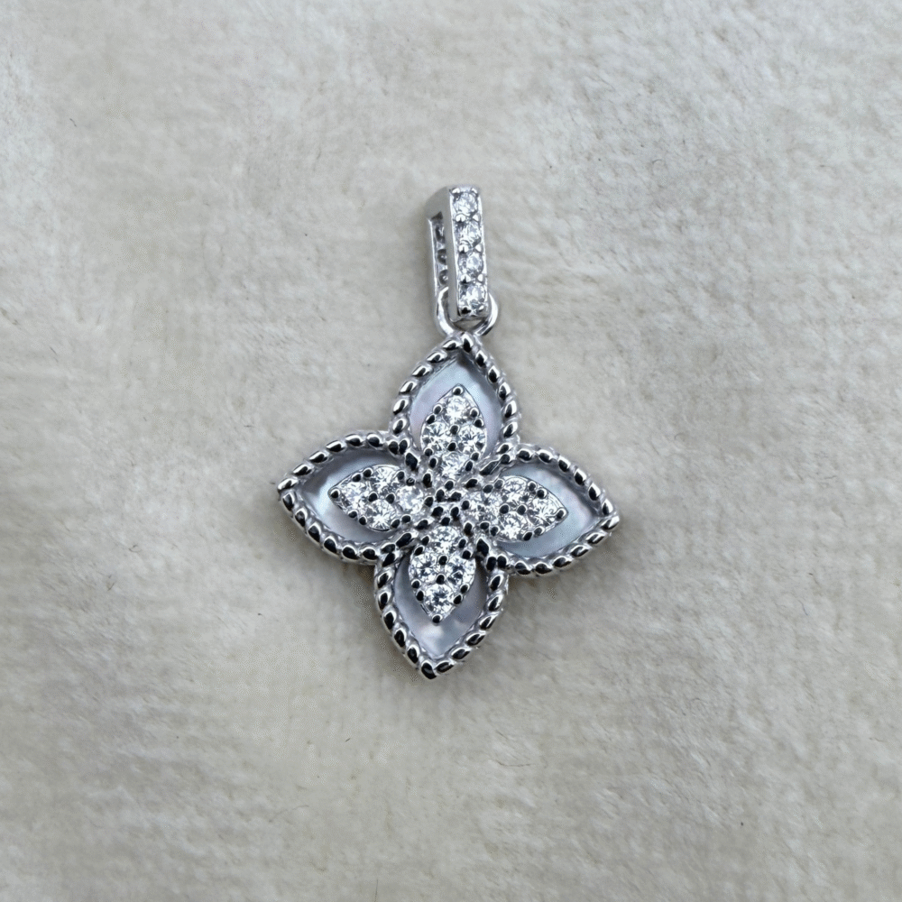 Mother-of-Pearl Pavé Clover made with fine 925 sterling silver