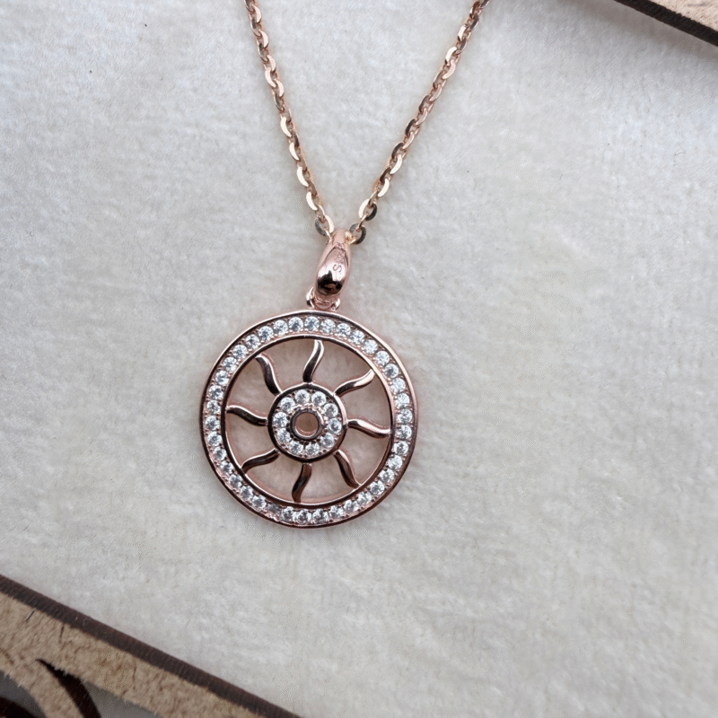 Solaris Sparkle Rose Gold Pendant 925 Sterling Silver Pendant + Chain