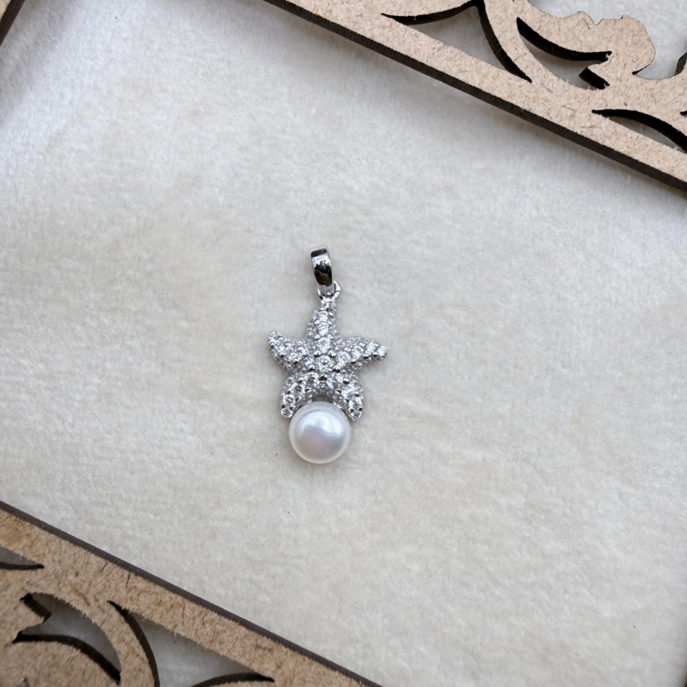 Celestial Pearl Drop 925 Sterling Silver Pendant + Chain