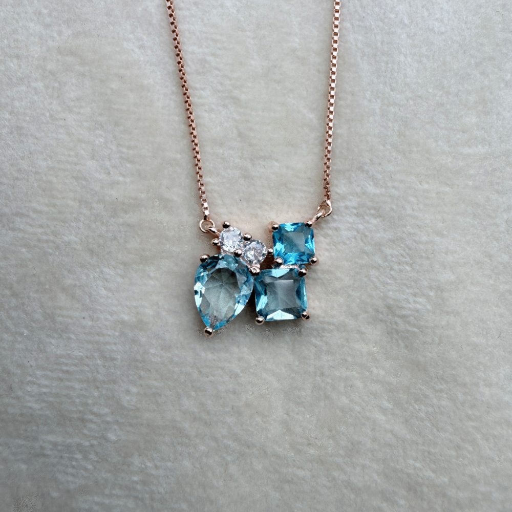 Blue Cluster Rose Gold 925 Sterling Silver Necklace