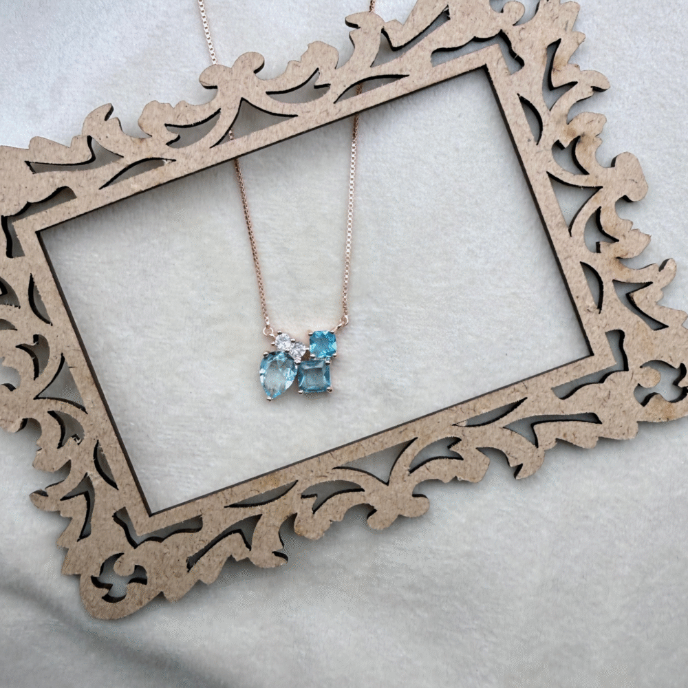 Blue Cluster Rose Gold 925 Sterling Silver Necklace