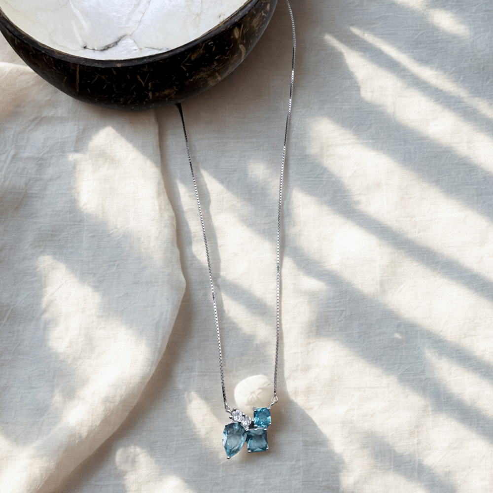 Blue Cluster Necklace 925 Sterling Silver