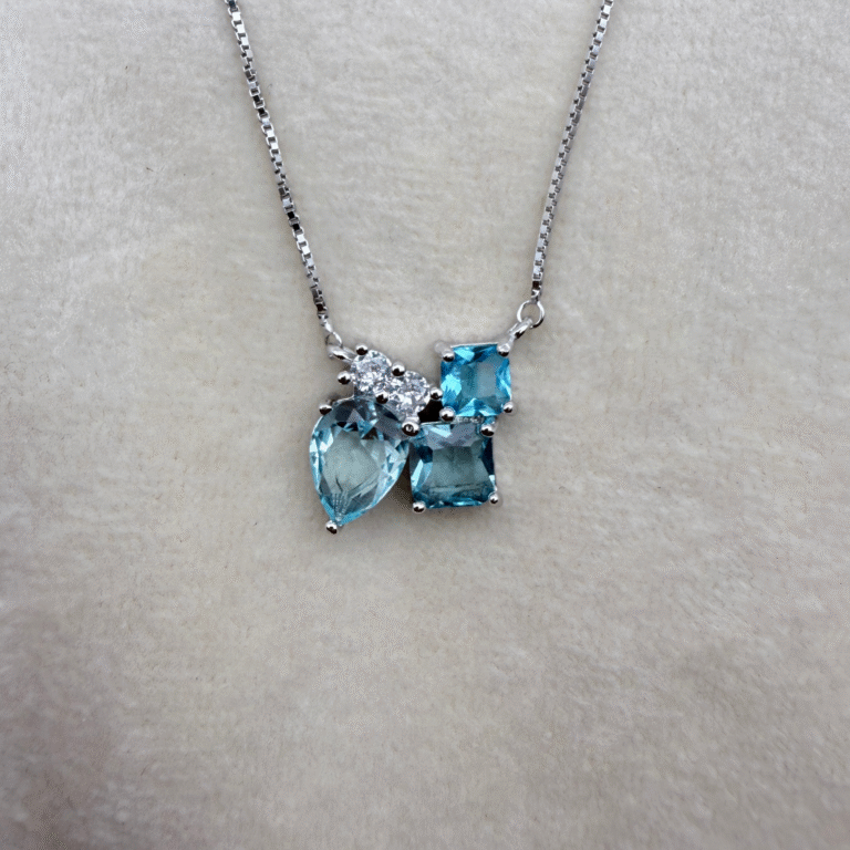 Blue Cluster Necklace 925 Sterling Silver
