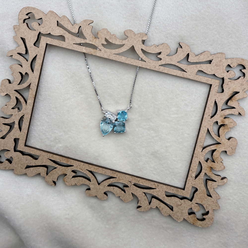 Blue Cluster Necklace 925 Sterling Silver