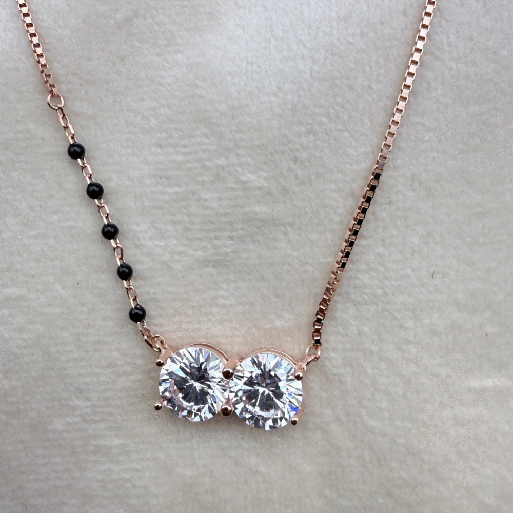 Dual Stone Rose Gold Mangalsutra 925 Silver