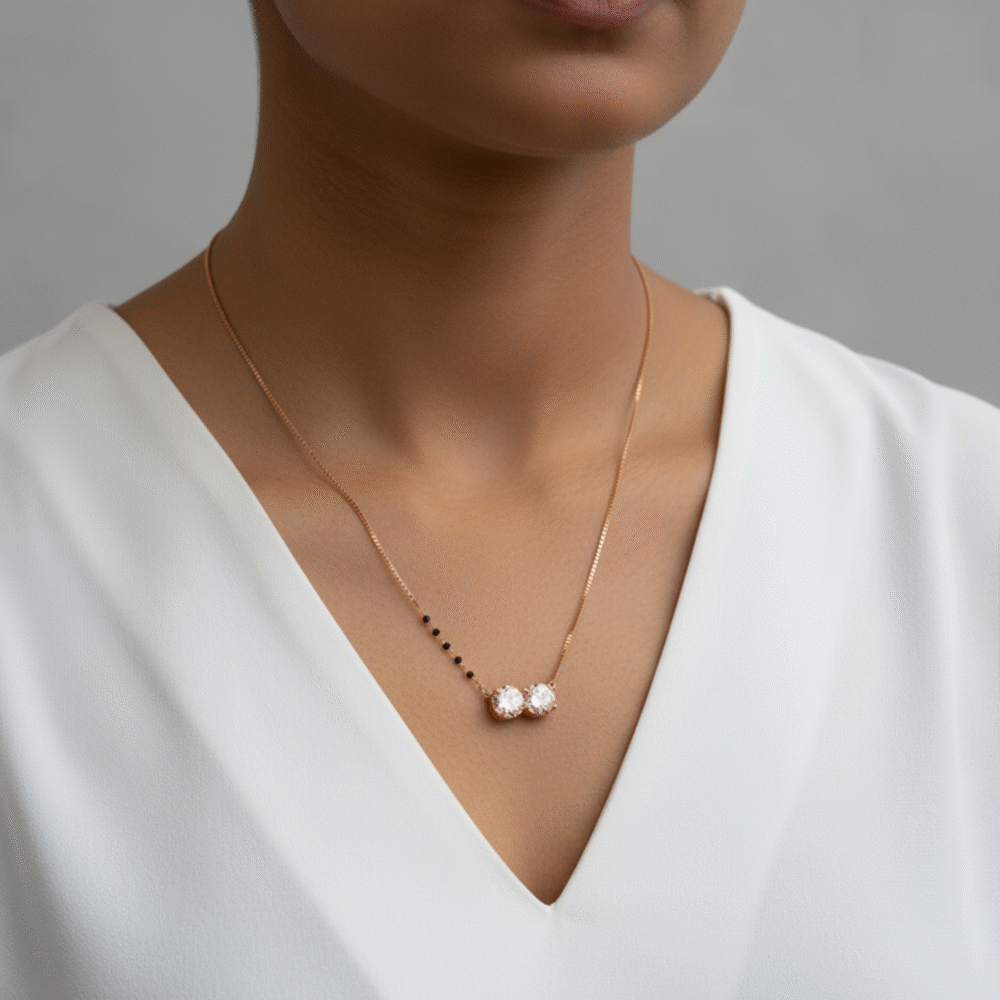 Dual Stone Rose Gold Mangalsutra 925 Silver