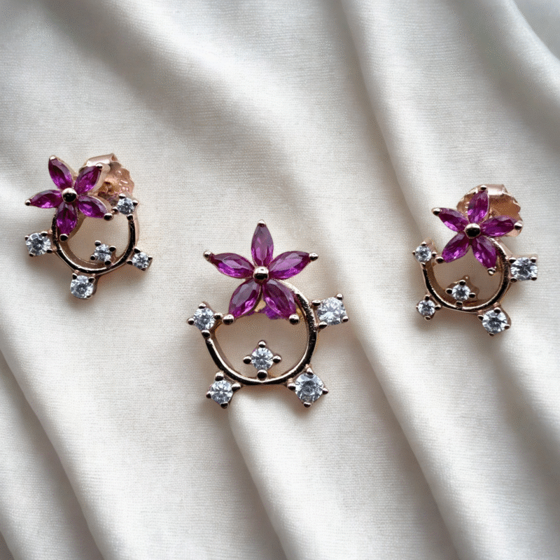 Pink Rose Gold Romantic Petal Charm Pendant Set- Made with 925 sterling silver