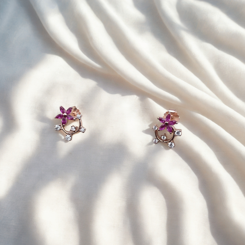 Pink Rose Gold Romantic Petal Charm Pendant Set- Made with 925 sterling silver