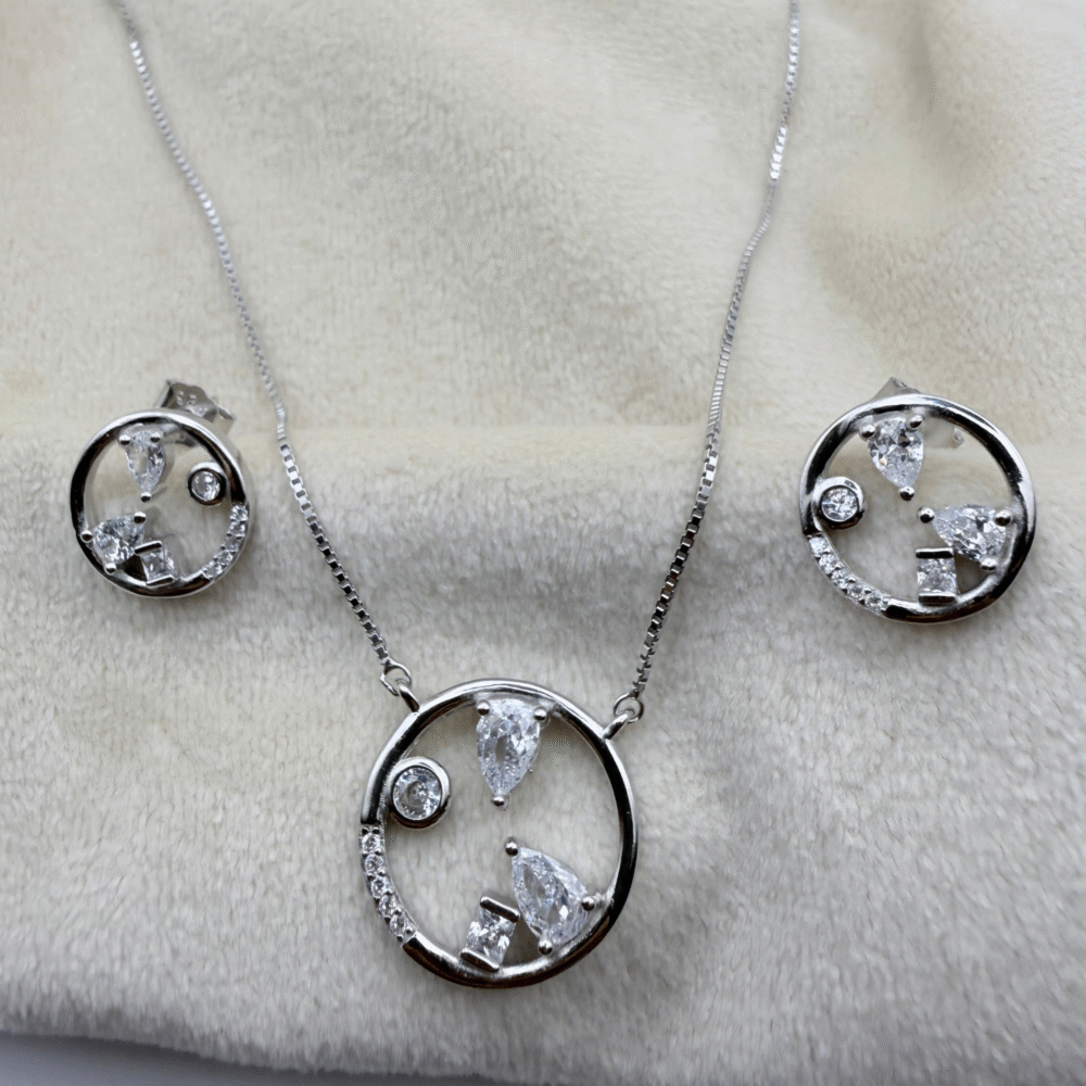 Abstract Circle Pendant Set 925Sterling Silver