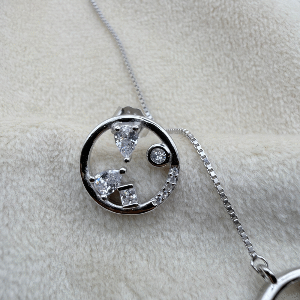 Abstract Circle Pendant Set 925 Sterling Silver