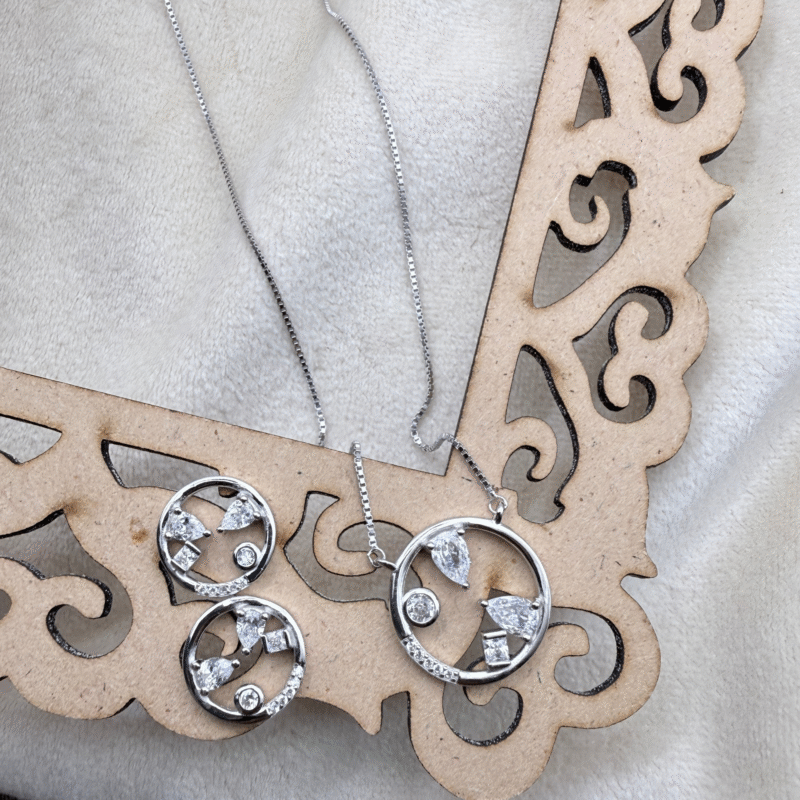 Abstract Circle Pendant Set 925Sterling Silver