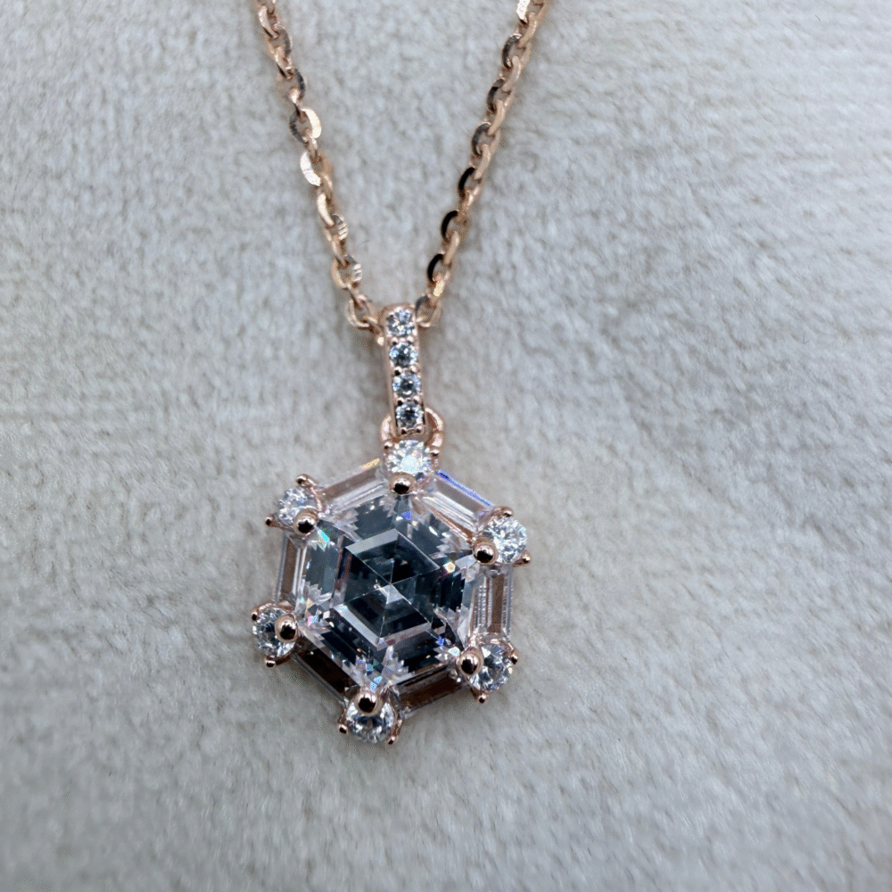 Rose Gold Hexagon Dazzle Pendant Set - Made with 925 sterling silver