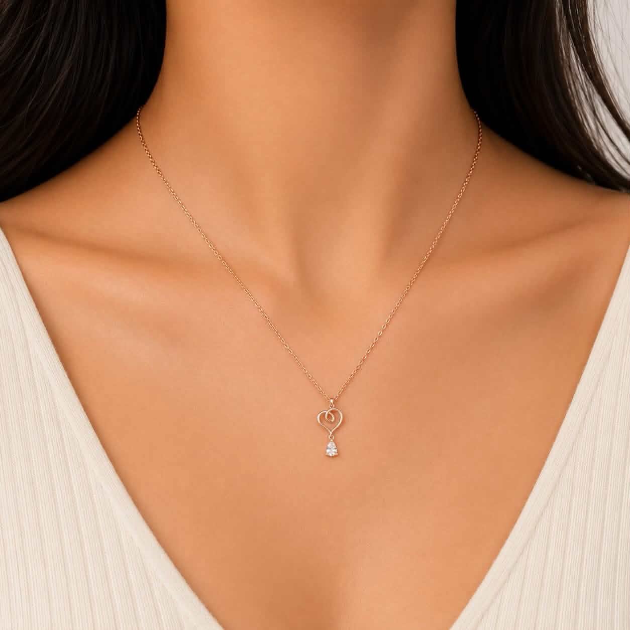 heart drop rose gold 925 sterling silver necklace
