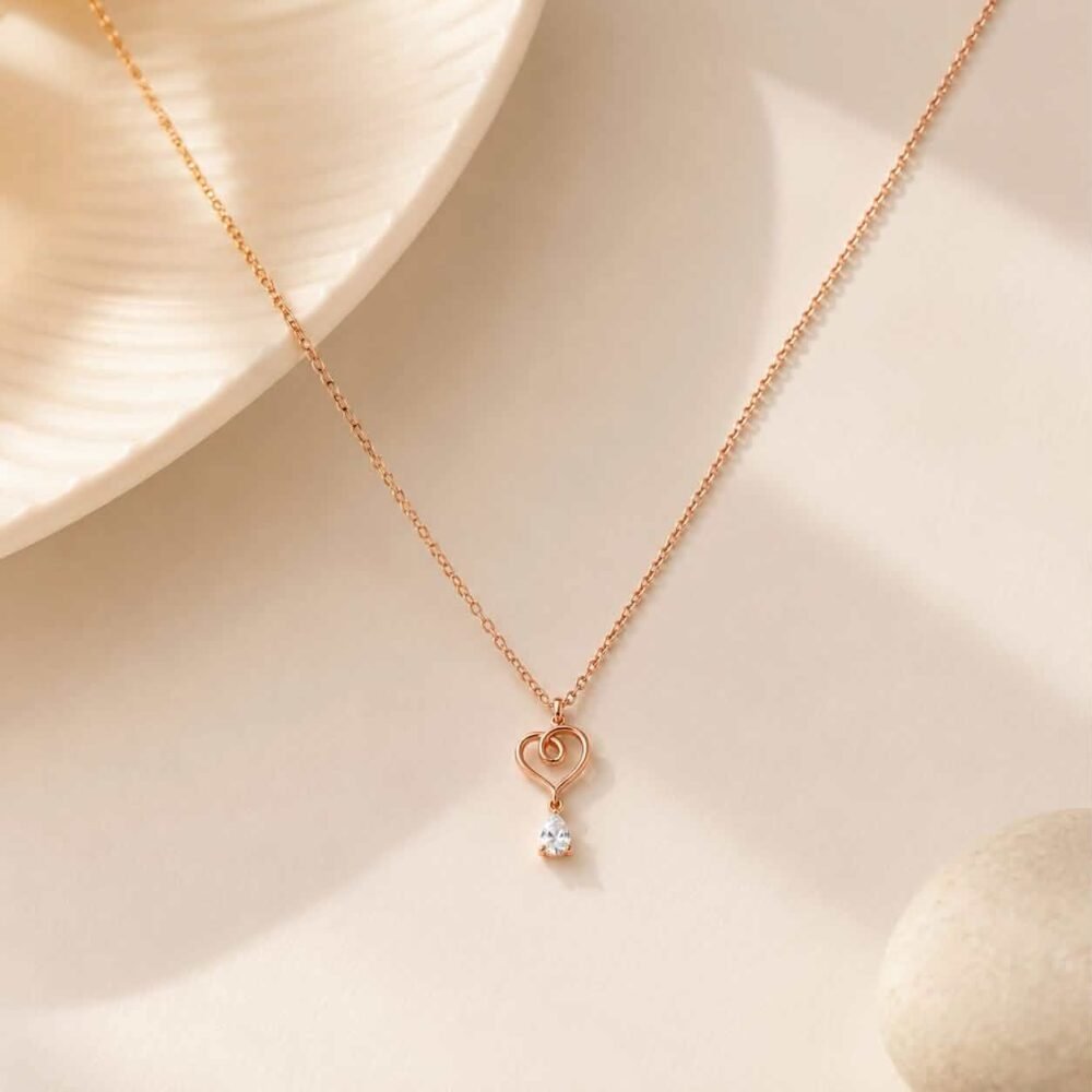 heart drop rose gold 925 sterling silver necklace