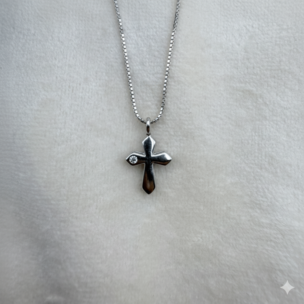 Dainty Diamond Cross 925 Sterling Silver Pendant + Chain
