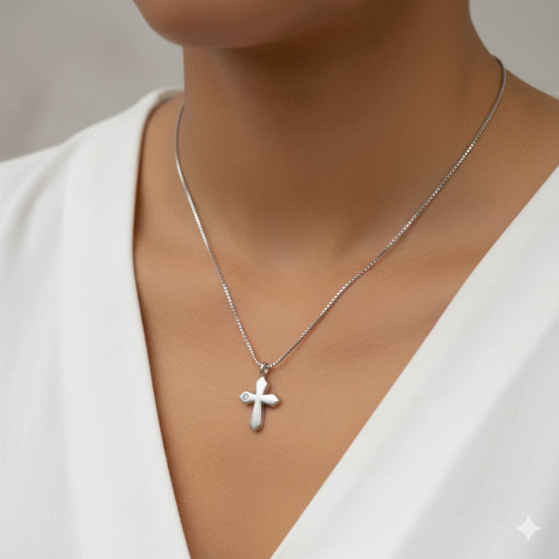 Dainty Diamond Cross 925 Sterling Silver Pendant + Chain