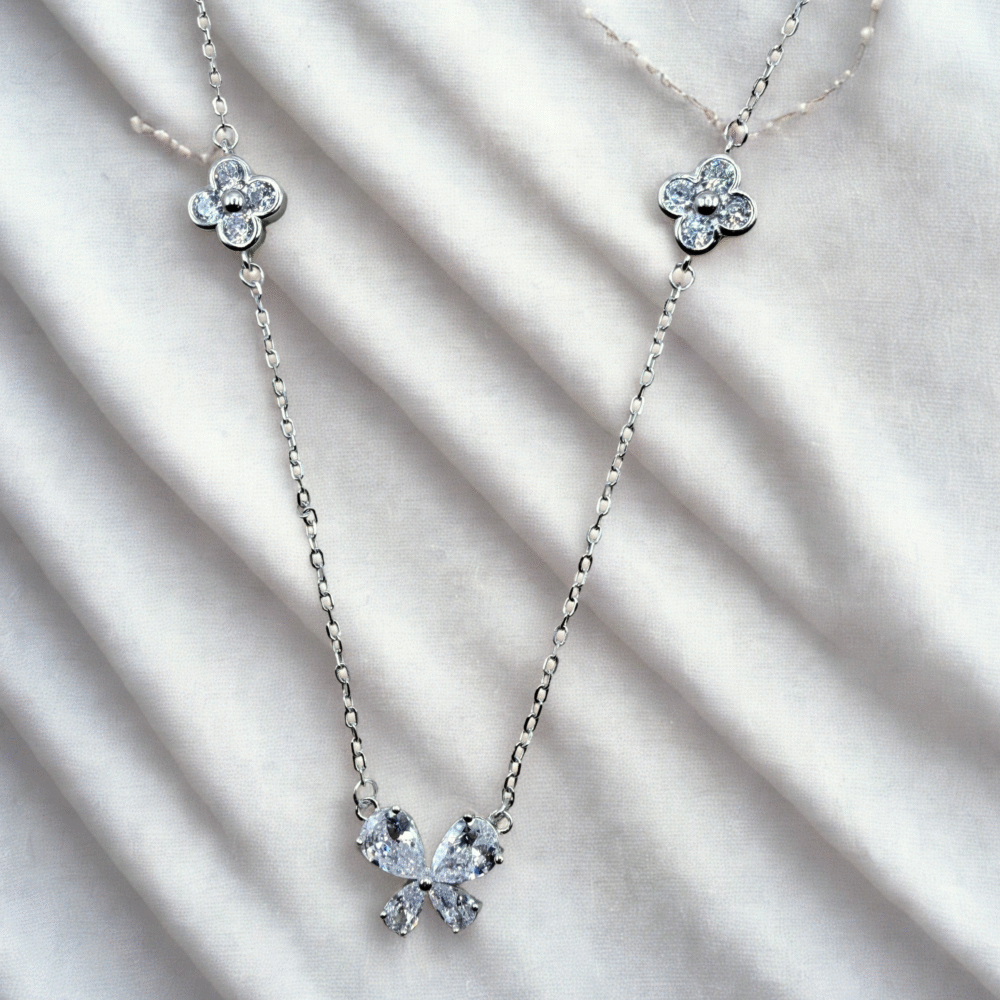 butterfly & clover 925 sterling silver necklace