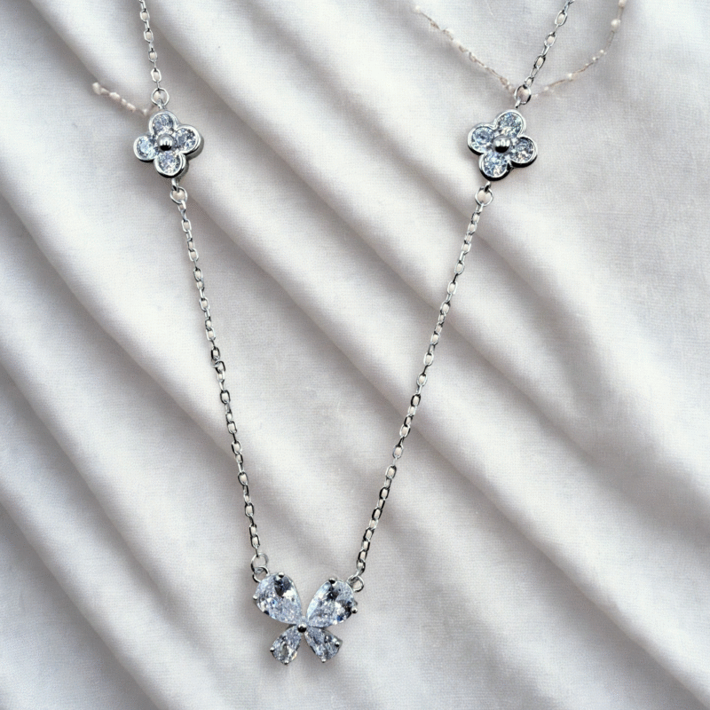 butterfly & clover 925 sterling silver necklace