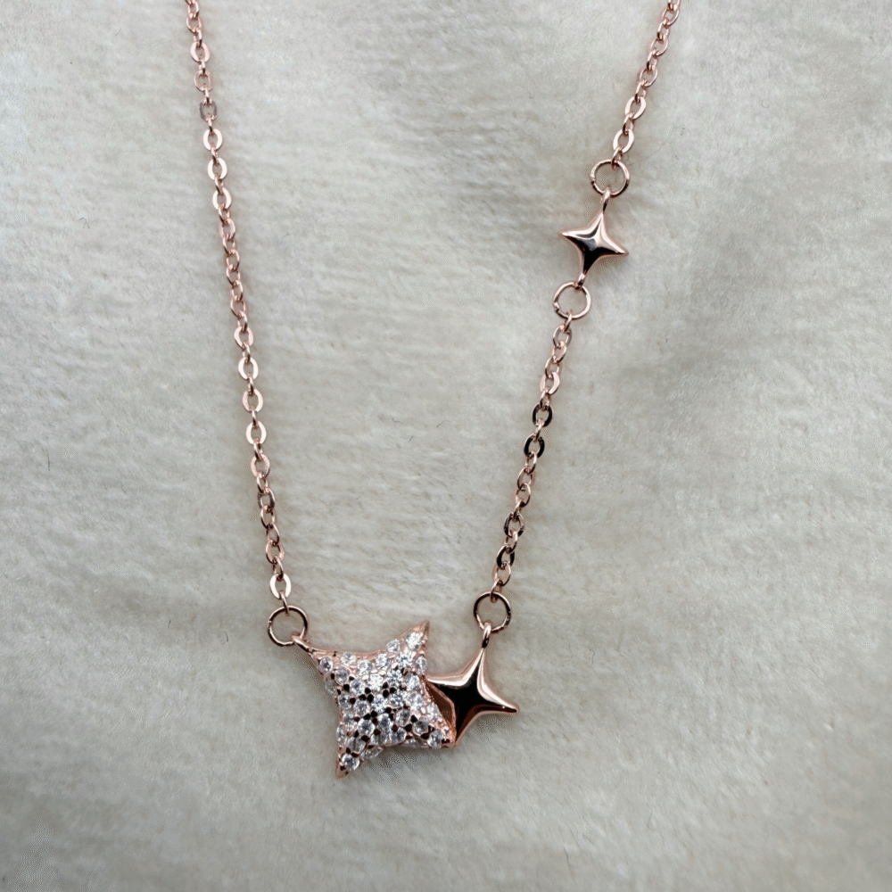 double star necklace rose gold 925 sterling silver necklace
