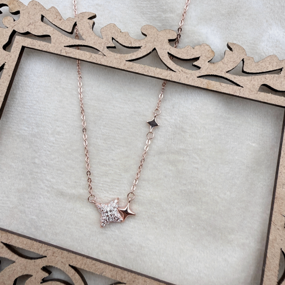 double star necklace rose gold 925 sterling silver necklace