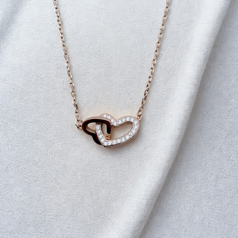Double Heart Rose Gold 925 Sterling Silver Necklace