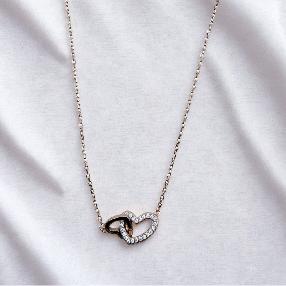 Double Heart Rose Gold 925 Sterling Silver Necklace