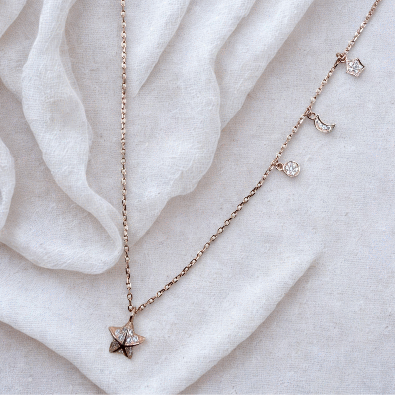 celestial rose gold 925 sterling silver necklace