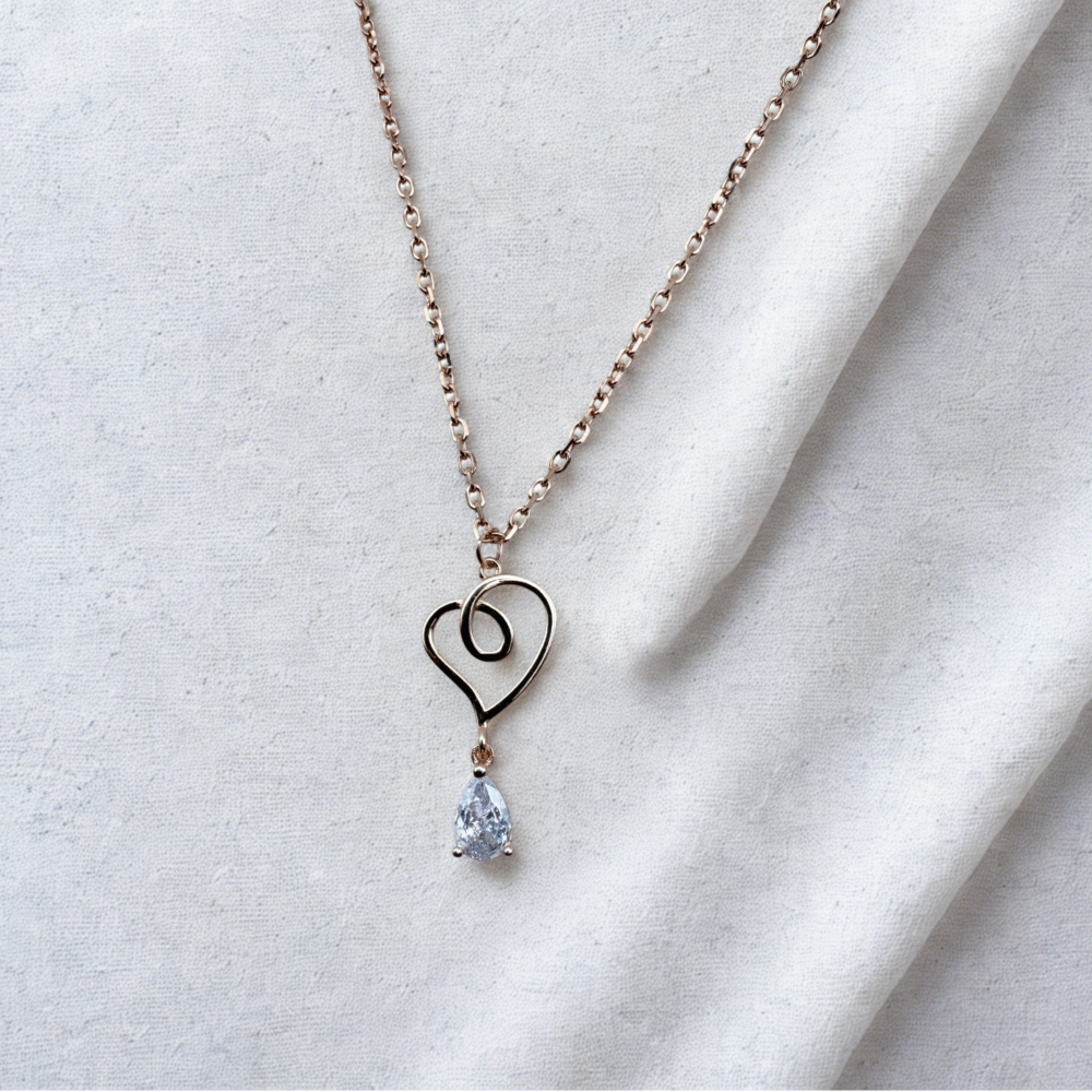 heart drop rose gold 925 sterling silver necklace
