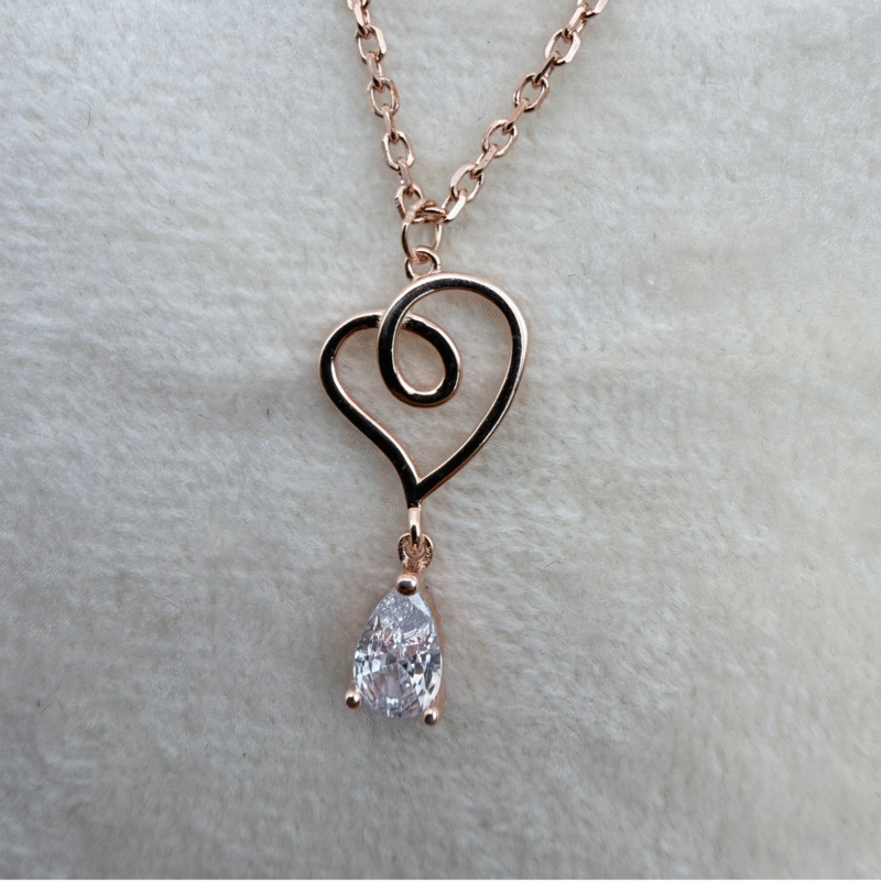 heart drop rose gold 925 sterling silver necklace