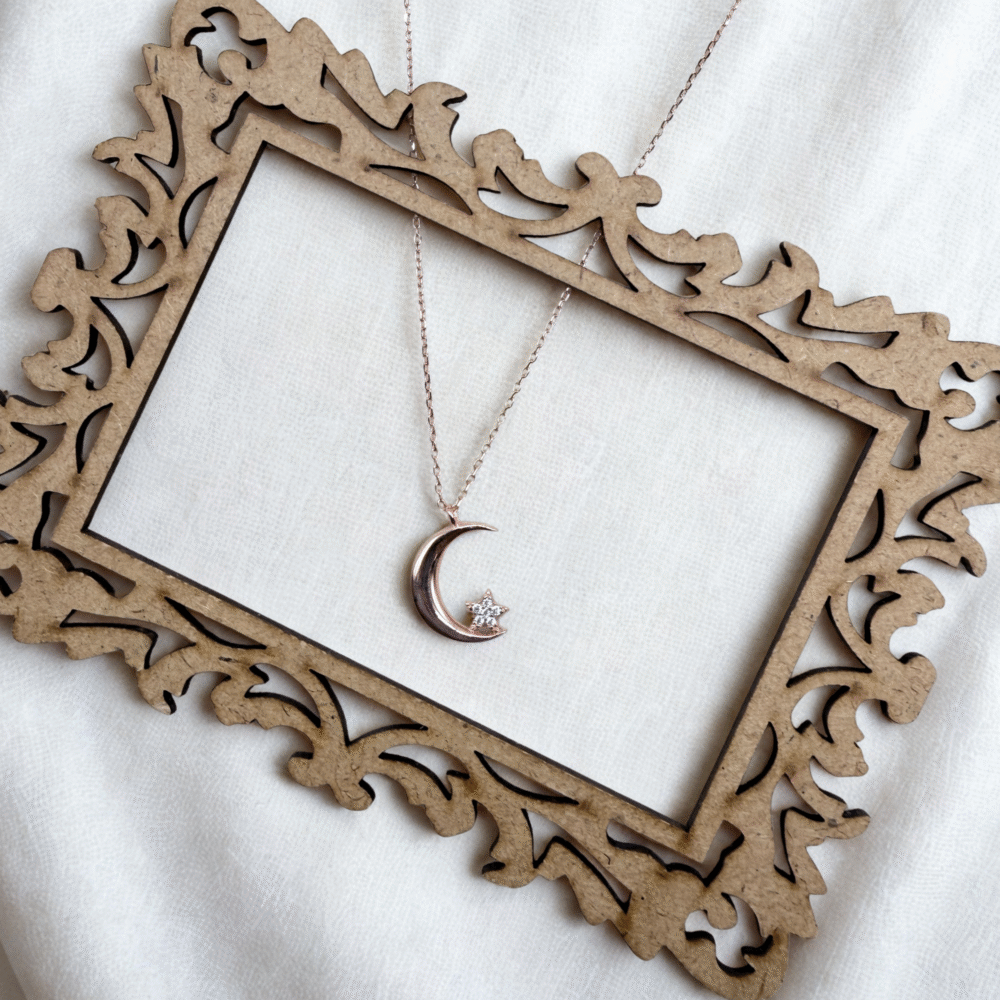 Moon and star Rose Gold 925 Sterling Silver Necklace