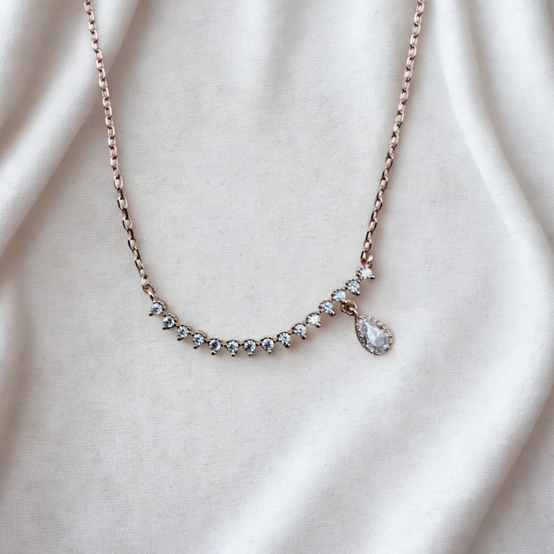 Curved Bar Rose Gold 925 Sterling Silver Necklace