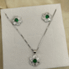 925 sterling silver flower pendant set with green stone
