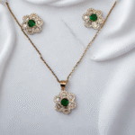 rose gold flower pendant set with green stone 925 sterling silver