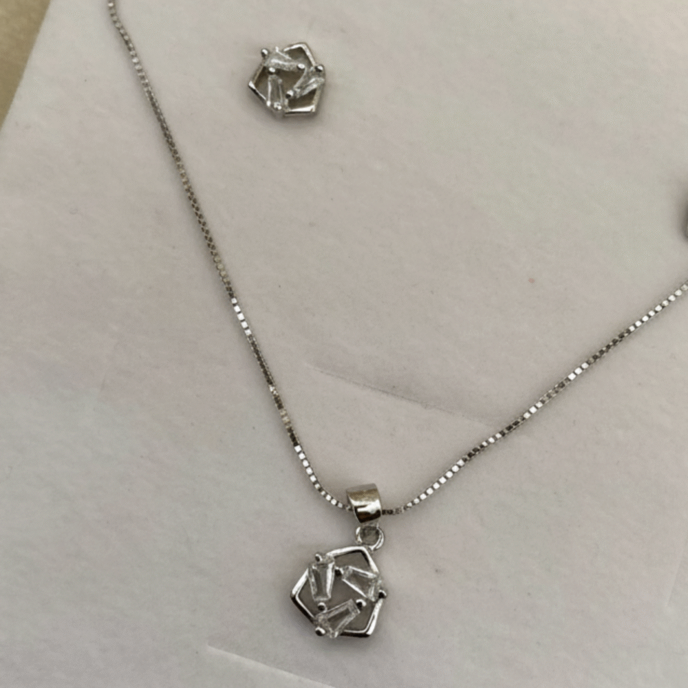 Hexagon Pendant Set without chain- 925 Sterling Silver