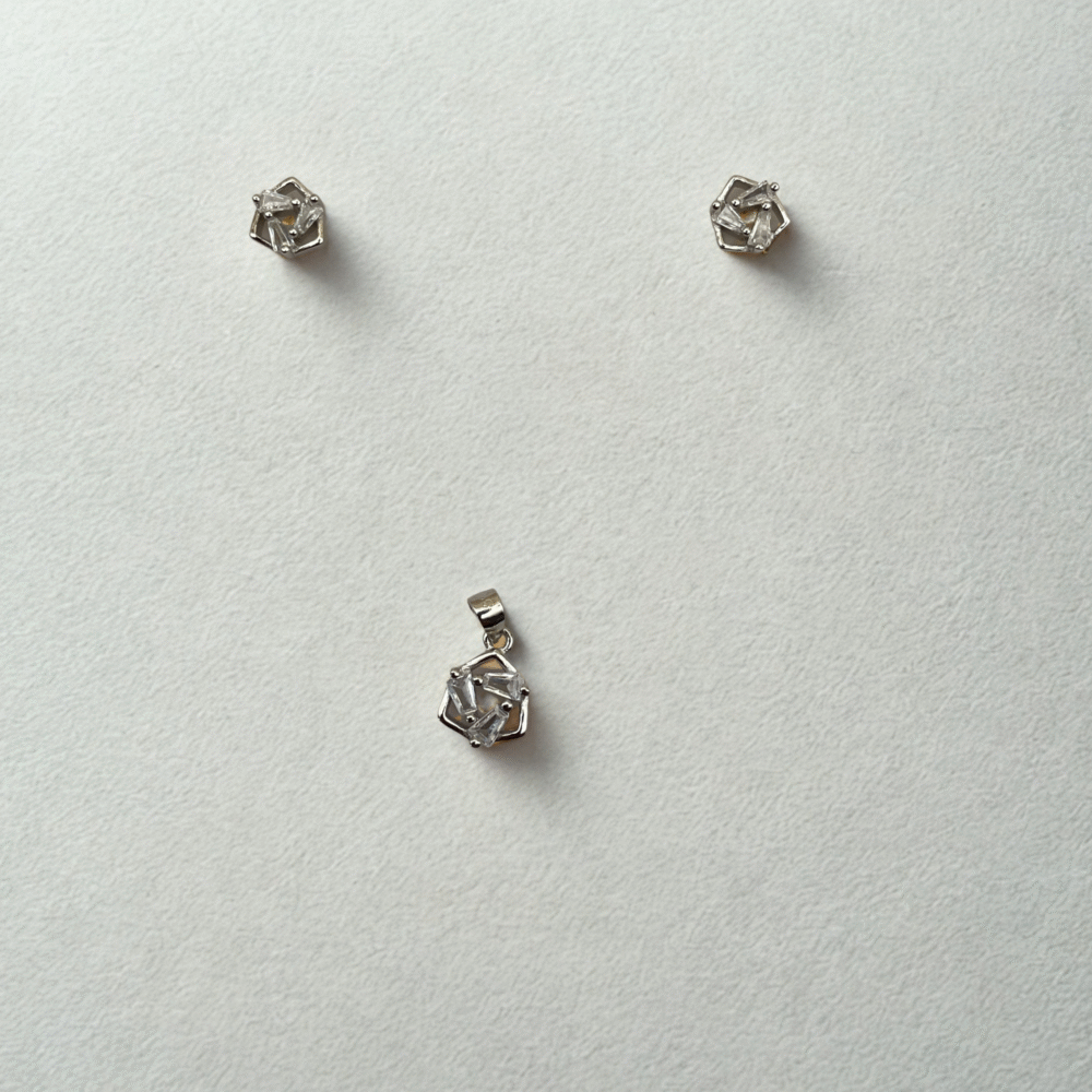 Hexagon Pendant Set without chain- 925 Sterling Silver