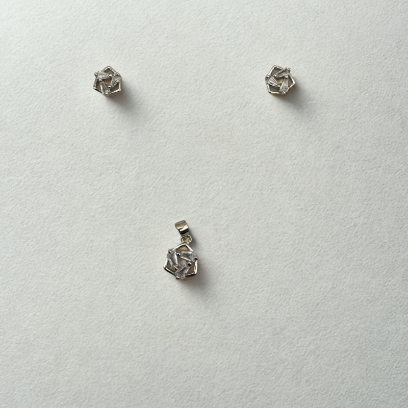 Hexagon Pendant Set without chain- 925 Sterling Silver